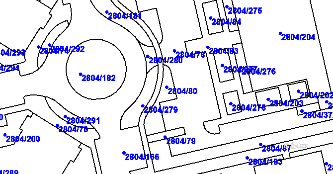 Parcela st. 2804/80 v KÚ Šlapanice u Brna, Katastrální mapa