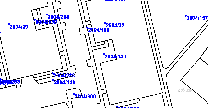Parcela st. 2804/136 v KÚ Šlapanice u Brna, Katastrální mapa