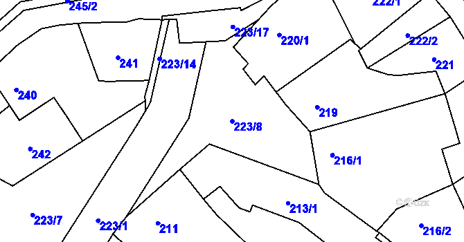 Parcela st. 223/8 v KÚ Šlapanice u Brna, Katastrální mapa