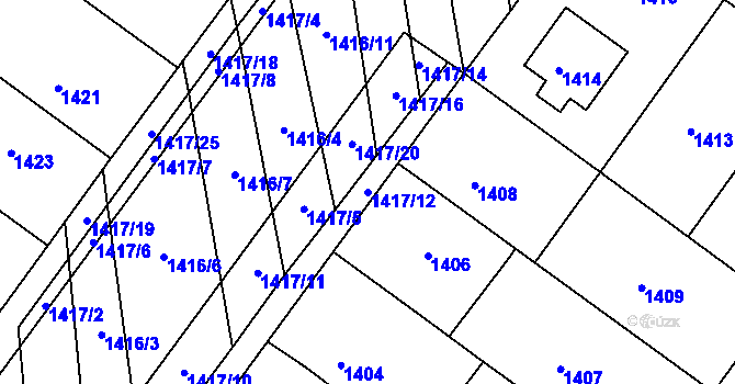 Parcela st. 1417/12 v KÚ Šlapanice u Brna, Katastrální mapa