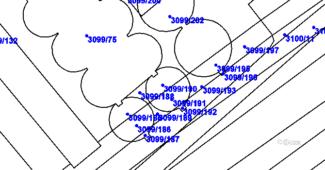 Parcela st. 3099/190 v KÚ Šlapanice u Brna, Katastrální mapa