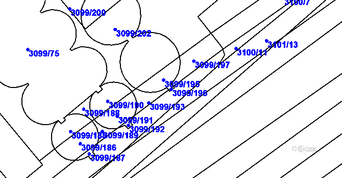 Parcela st. 3099/196 v KÚ Šlapanice u Brna, Katastrální mapa
