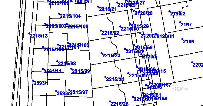 Parcela st. 2215/23 v KÚ Šlapanice u Brna, Katastrální mapa