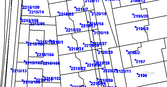 Parcela st. 2215/29 v KÚ Šlapanice u Brna, Katastrální mapa