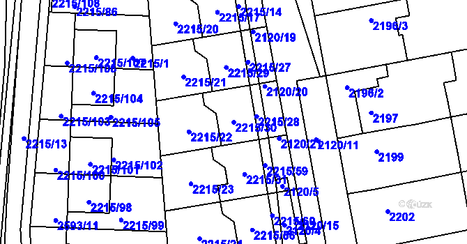 Parcela st. 2215/30 v KÚ Šlapanice u Brna, Katastrální mapa