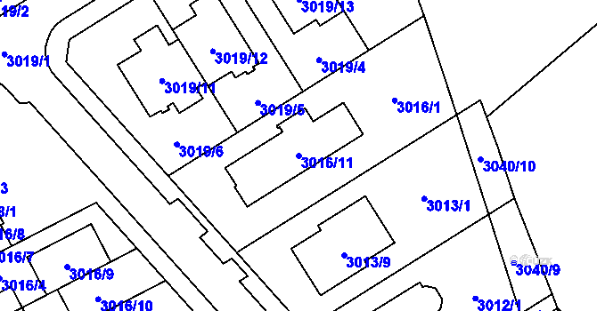 Parcela st. 3016/11 v KÚ Šlapanice u Brna, Katastrální mapa