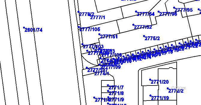 Parcela st. 2777/108 v KÚ Šlapanice u Brna, Katastrální mapa