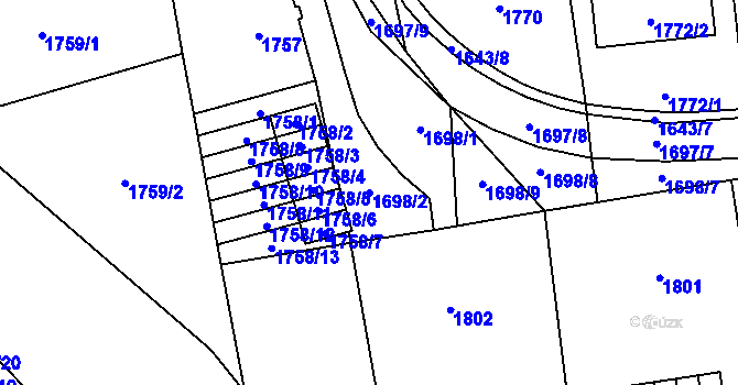 Parcela st. 1698/2 v KÚ Šlapanice u Brna, Katastrální mapa