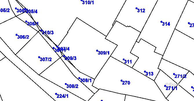 Parcela st. 309/1 v KÚ Šlapanice u Brna, Katastrální mapa