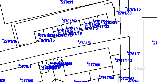 Parcela st. 2781/3 v KÚ Šlapanice u Brna, Katastrální mapa