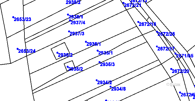 Parcela st. 2935/1 v KÚ Šlapanice u Brna, Katastrální mapa