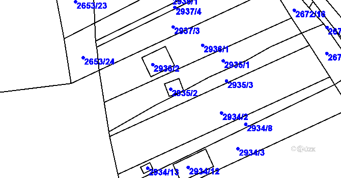 Parcela st. 2935/2 v KÚ Šlapanice u Brna, Katastrální mapa