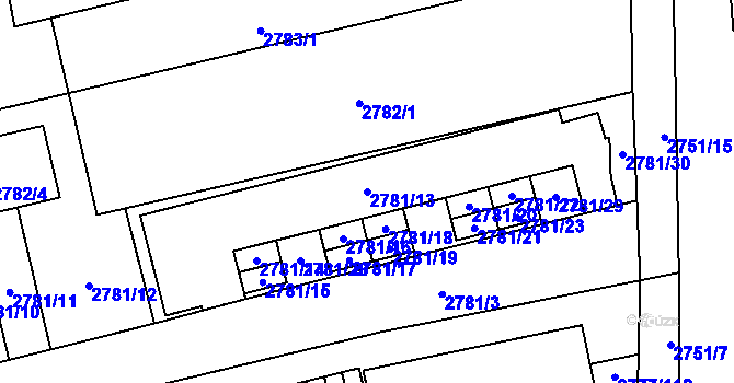 Parcela st. 2781/13 v KÚ Šlapanice u Brna, Katastrální mapa