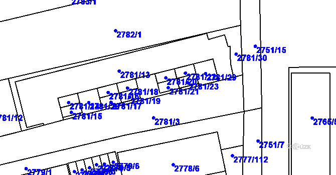 Parcela st. 2781/21 v KÚ Šlapanice u Brna, Katastrální mapa