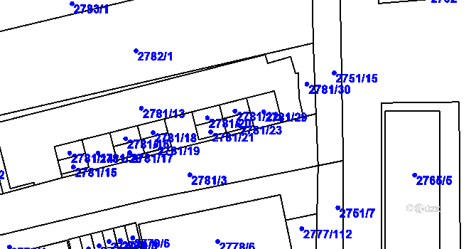 Parcela st. 2781/23 v KÚ Šlapanice u Brna, Katastrální mapa