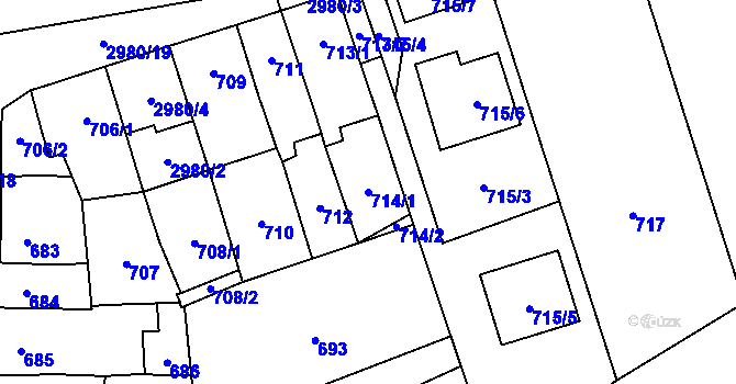 Parcela st. 714/1 v KÚ Šlapanice u Brna, Katastrální mapa