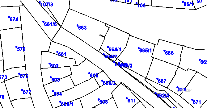 Parcela st. 664/2 v KÚ Šlapanice u Brna, Katastrální mapa
