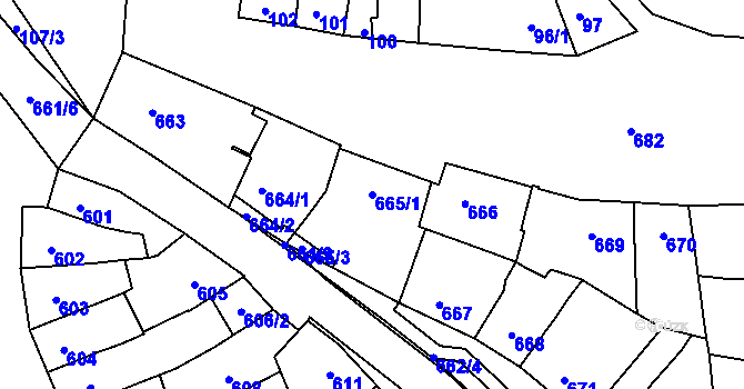 Parcela st. 665/1 v KÚ Šlapanice u Brna, Katastrální mapa