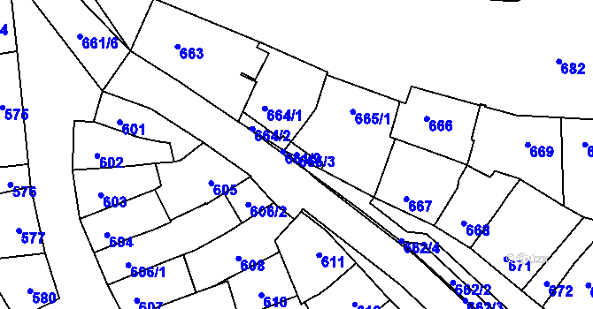 Parcela st. 665/3 v KÚ Šlapanice u Brna, Katastrální mapa