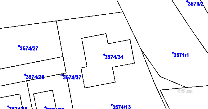 Parcela st. 3574/34 v KÚ Šlapanice u Brna, Katastrální mapa