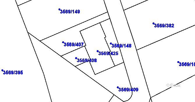 Parcela st. 3569/425 v KÚ Šlapanice u Brna, Katastrální mapa