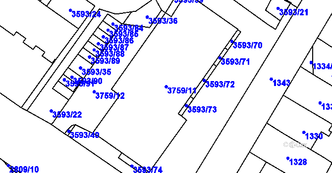Parcela st. 3759/11 v KÚ Šlapanice u Brna, Katastrální mapa