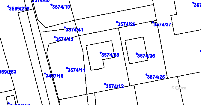 Parcela st. 3574/38 v KÚ Šlapanice u Brna, Katastrální mapa