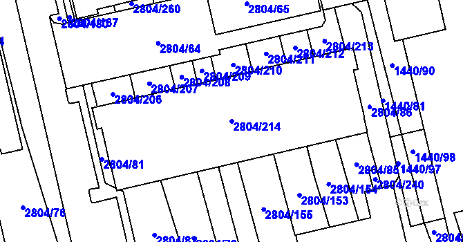 Parcela st. 2804/214 v KÚ Šlapanice u Brna, Katastrální mapa