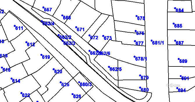 Parcela st. 662/6 v KÚ Šlapanice u Brna, Katastrální mapa