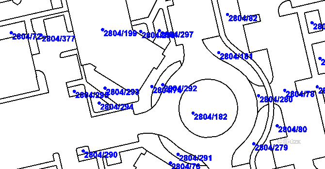 Parcela st. 2804/292 v KÚ Šlapanice u Brna, Katastrální mapa