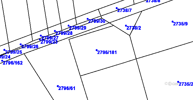 Parcela st. 2796/181 v KÚ Šlapanice u Brna, Katastrální mapa
