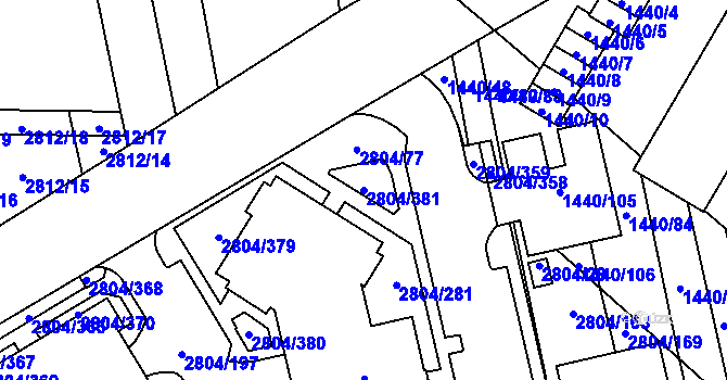 Parcela st. 2804/381 v KÚ Šlapanice u Brna, Katastrální mapa