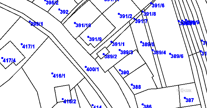 Parcela st. 389/2 v KÚ Šlapanice u Brna, Katastrální mapa