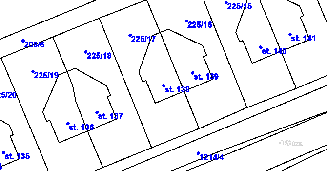 Parcela st. 138 v KÚ Šlapanov, Katastrální mapa