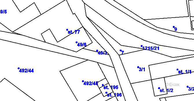 Parcela st. 49/3 v KÚ Šlapanov, Katastrální mapa