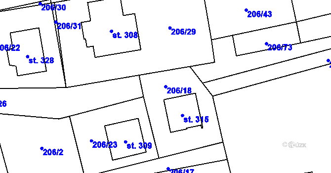 Parcela st. 206/18 v KÚ Šlapanov, Katastrální mapa