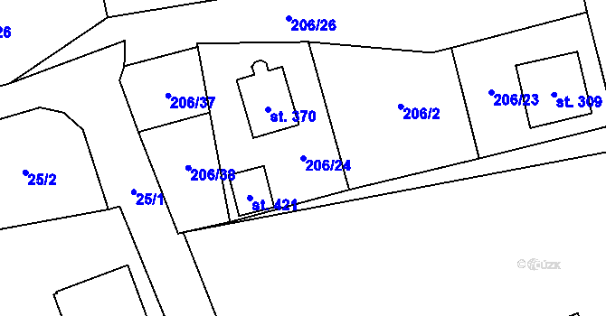 Parcela st. 206/24 v KÚ Šlapanov, Katastrální mapa