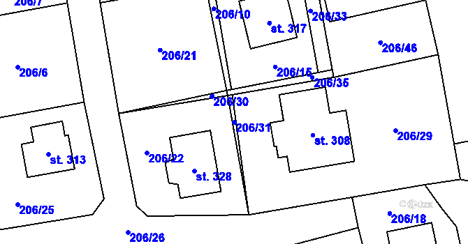 Parcela st. 206/31 v KÚ Šlapanov, Katastrální mapa