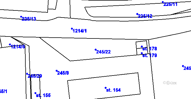 Parcela st. 245/22 v KÚ Šlapanov, Katastrální mapa