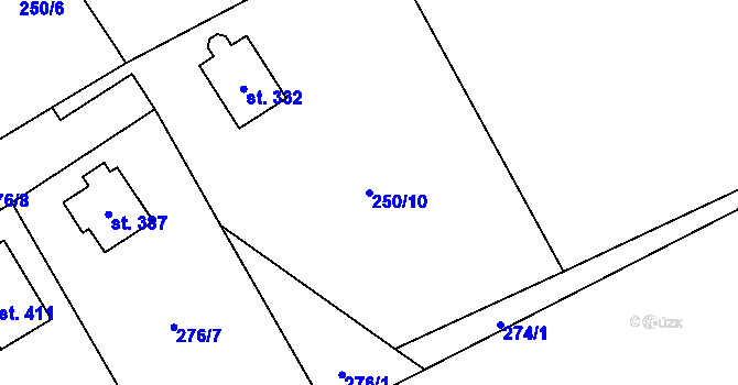 Parcela st. 250/10 v KÚ Šlapanov, Katastrální mapa