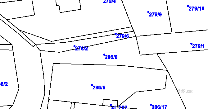 Parcela st. 286/8 v KÚ Šlapanov, Katastrální mapa
