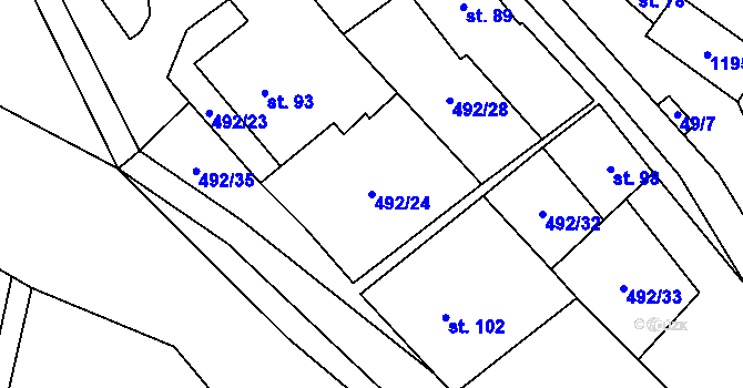 Parcela st. 492/24 v KÚ Šlapanov, Katastrální mapa