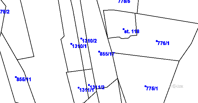 Parcela st. 855/17 v KÚ Šlapanov, Katastrální mapa