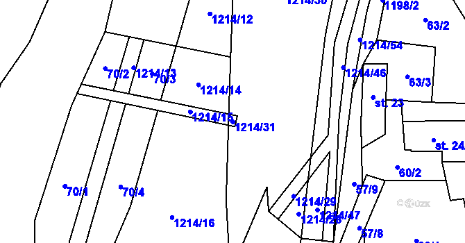 Parcela st. 1214/31 v KÚ Šlapanov, Katastrální mapa