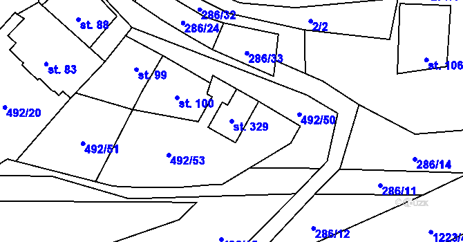 Parcela st. 329 v KÚ Šlapanov, Katastrální mapa