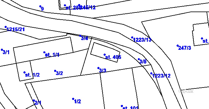 Parcela st. 405 v KÚ Šlapanov, Katastrální mapa