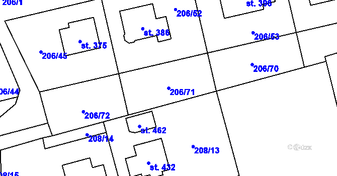 Parcela st. 206/71 v KÚ Šlapanov, Katastrální mapa