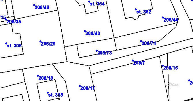 Parcela st. 206/73 v KÚ Šlapanov, Katastrální mapa