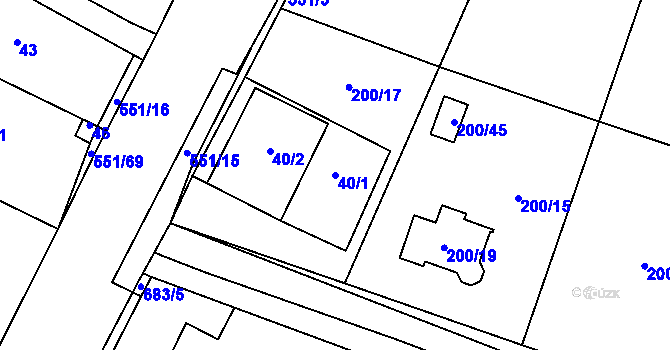 Parcela st. 40/1 v KÚ Šlovice u Plzně, Katastrální mapa