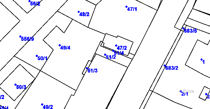 Parcela st. 51/2 v KÚ Šlovice u Plzně, Katastrální mapa